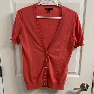 Banana Republic Coral Pink Short Ruffle Sleeve Cardigan Cotton Womens Size Small
